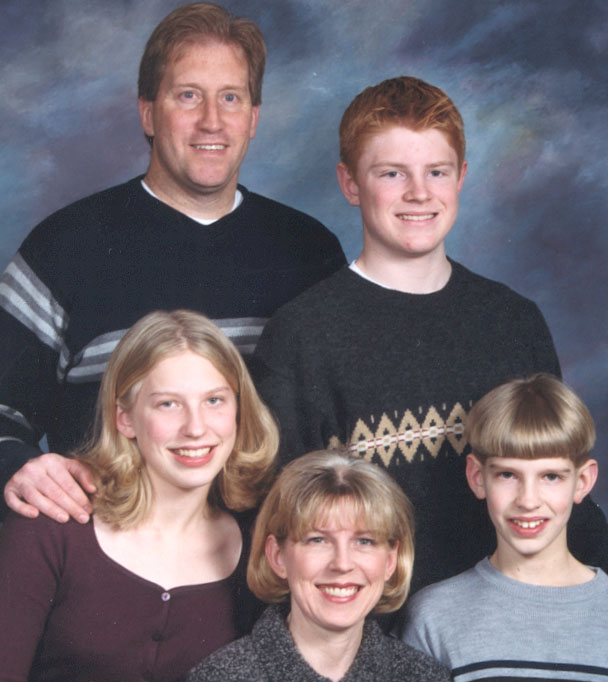 This is a picture of my family.  Top left is my dad, John.  Top right is me, Jason.  Bottom left is my sister, Ashley.  Bottom middle is my mom, Robin.  Bottom left is my brother, Andrew.
